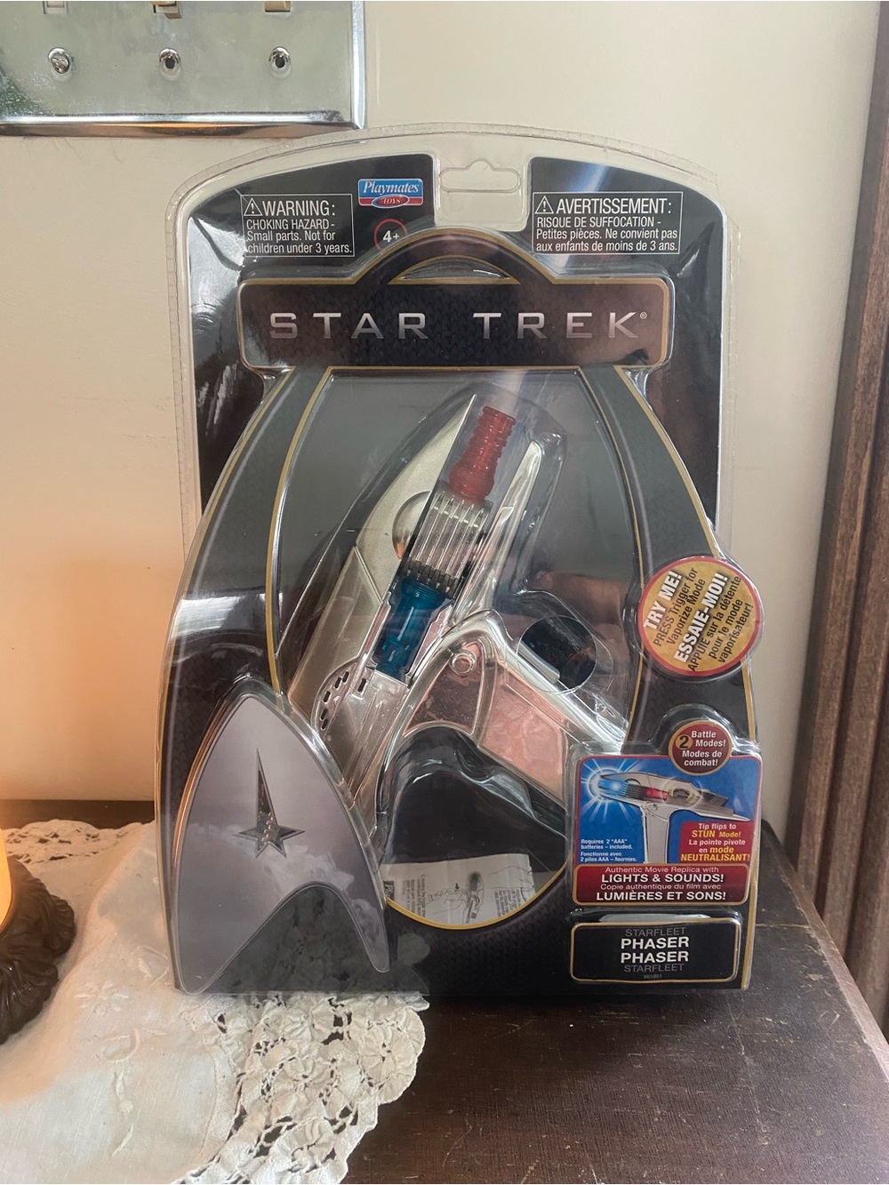 Star Trek Starfleet Phaser Toy - Silver with Red & Blue Accents lights & sounds